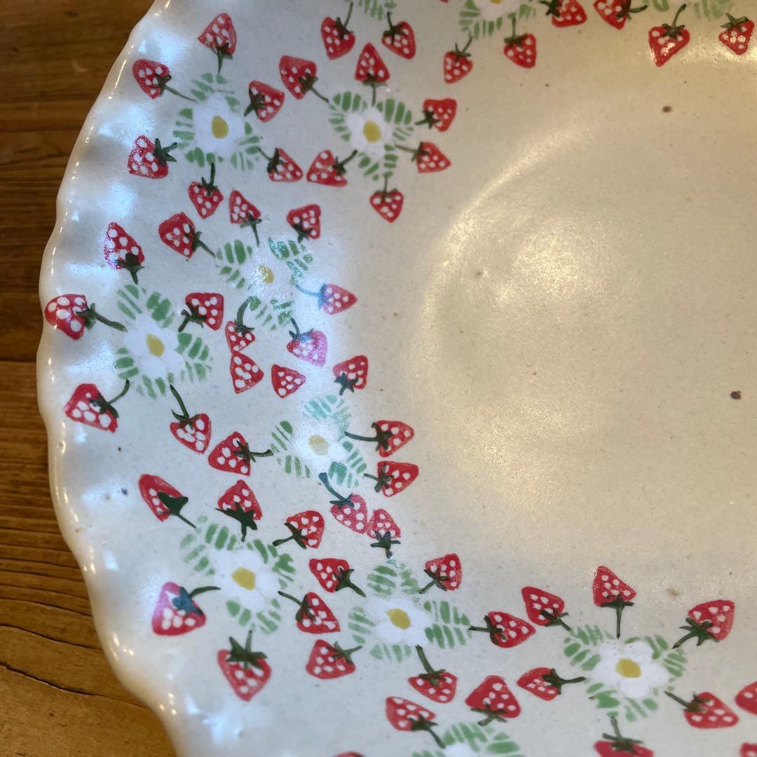 陶芸作家三浦愛子さんいちご模様が可愛い中鉢大鉢2点セット苺ストロベリーポタリー風