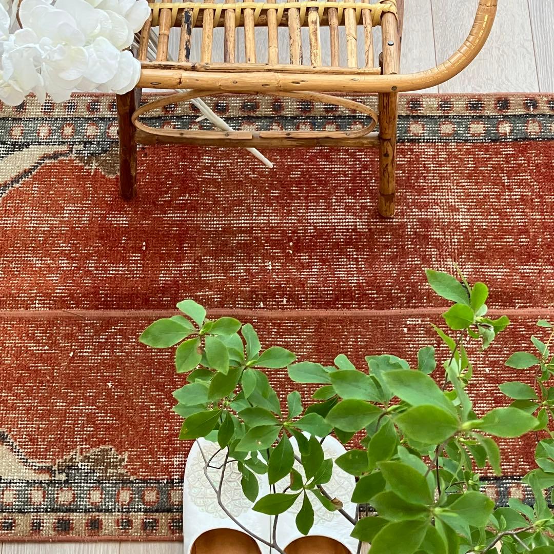 オレンジ✳︎65×187 ブルー　パッチワークランナー　トルコヴィンテージラグ