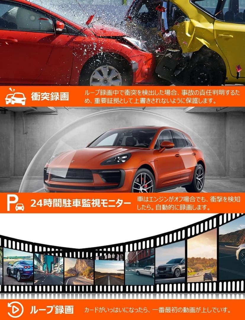 4K 分離式 ドライブレコーダー ミラー型 降圧ケーブル ドラレコ 前後 GPS