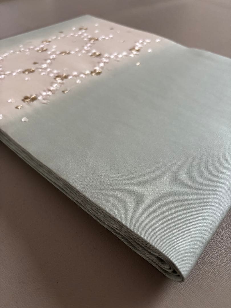 正絹 塩瀬地 暈し染め 刺繍 桜 六角文様 九寸名古屋帯