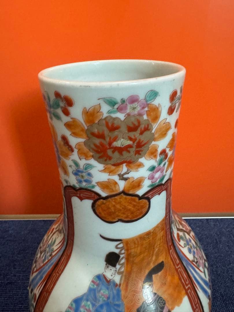 1595 古伊万里 色絵 江戸時代風俗図　花瓶　時代物