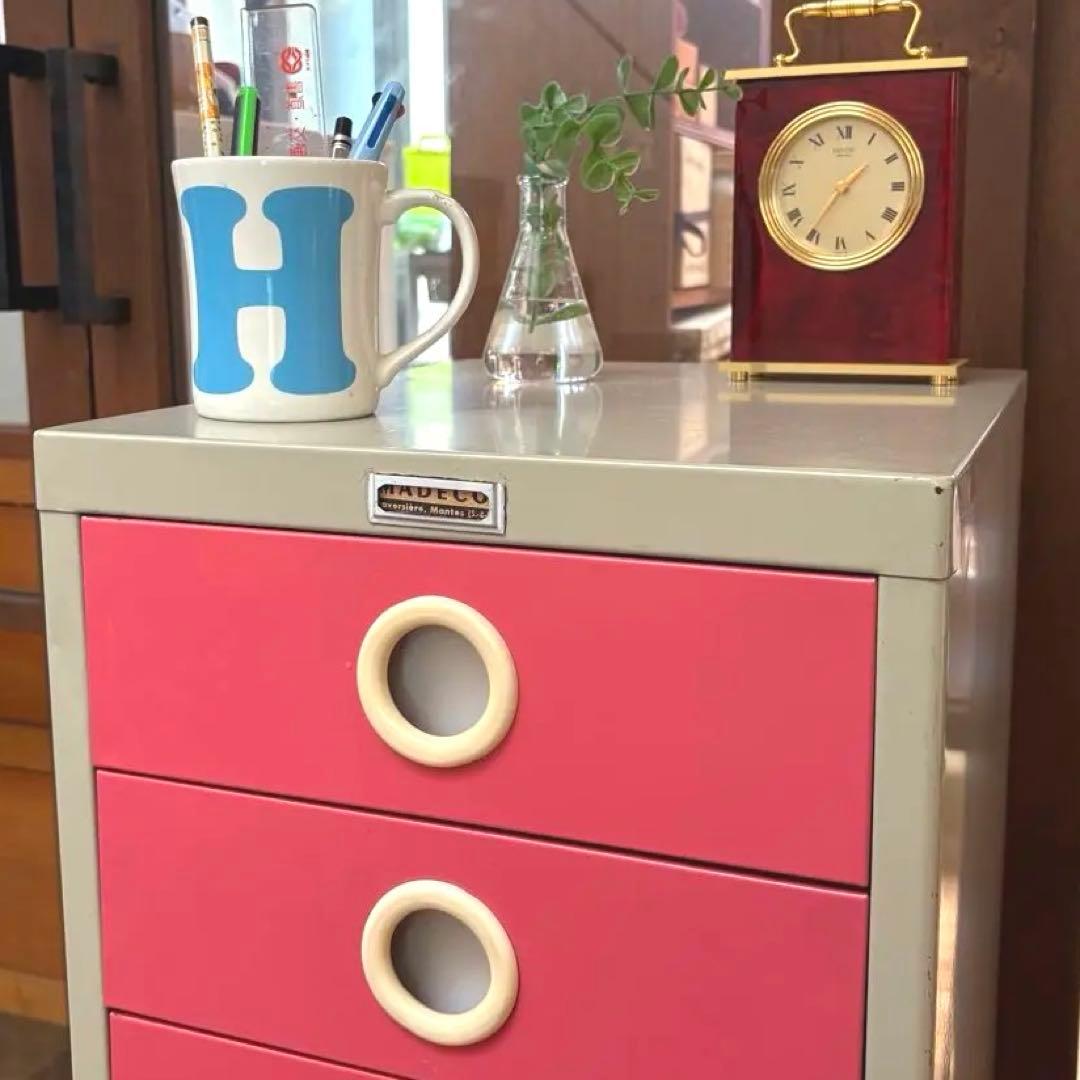 【送料込】【かわいい収納】レトロ7段チェスト 国産スチール製