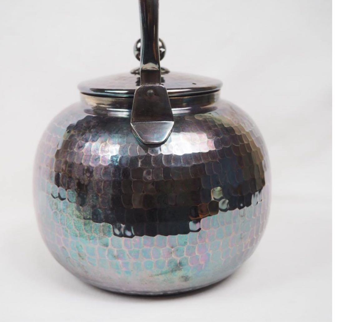 まっち送料無料　未使用　時代物　銀仕上げ鎚肌銀瓶/銀壺/急須　茶道具