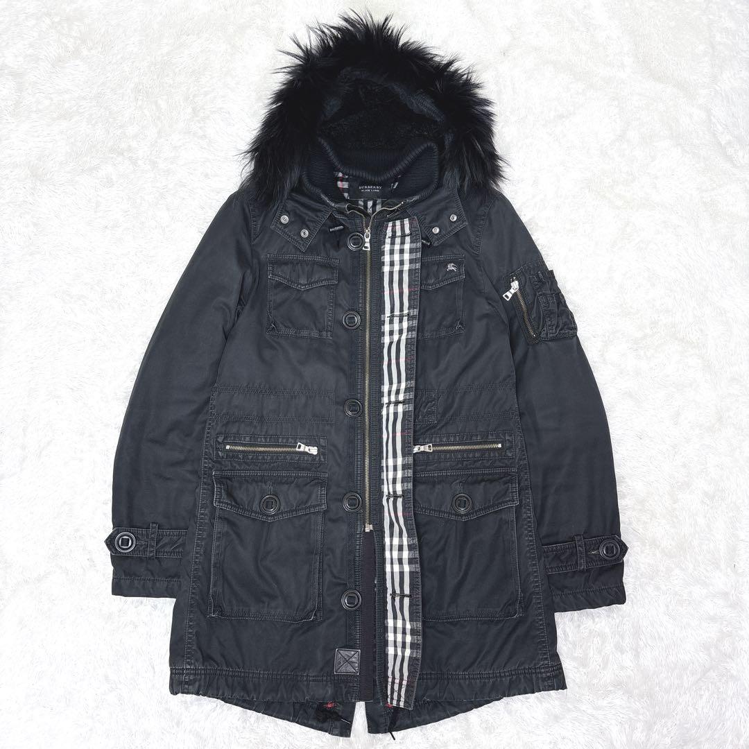 BURBERRY BLACK LABEL ラクーンファー　モッズコート ブラック