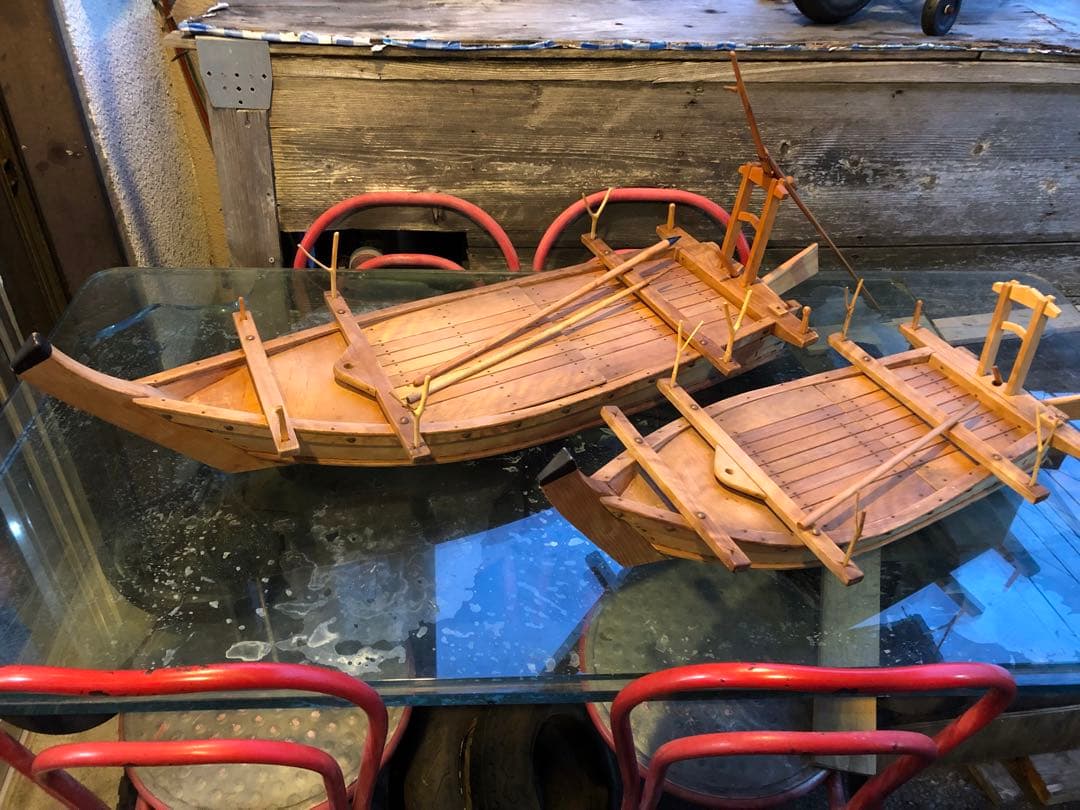 日本 昭和東京羽田 船大工 和船 大小2隻 工芸品 美術品 舟盛 模型 匠