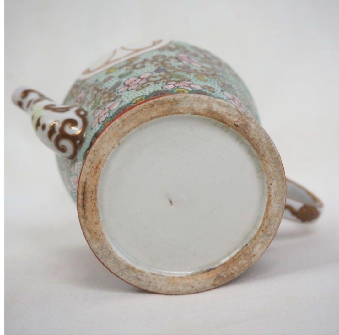 送料無料　時代物　九谷焼　家紋入り急須　★希少★　煎茶道具