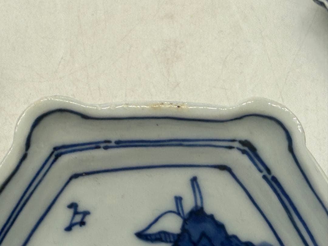 明時代　古染　染付山水人物紋角皿6点　古渡　送料込み251221