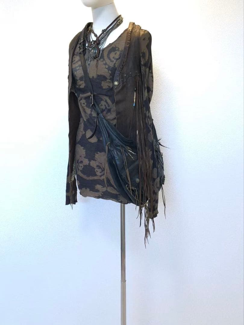 初期超貴重 激レアWILD HEART 天然石付きフェザーフリンジレザーベスト