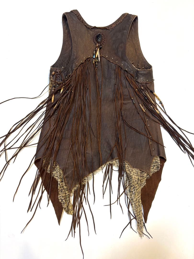 初期超貴重 激レアWILD HEART 天然石付きフェザーフリンジレザーベスト