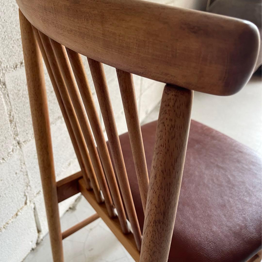 IKEDA 池田木工　ダイニングチェア　本革シボレザー張　昭和レトロ　天然木無垢