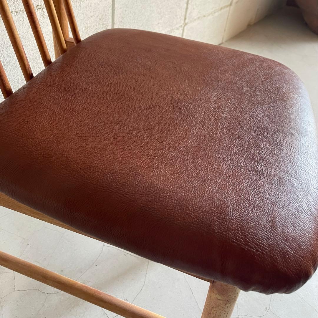 IKEDA 池田木工　ダイニングチェア　本革シボレザー張　昭和レトロ　天然木無垢