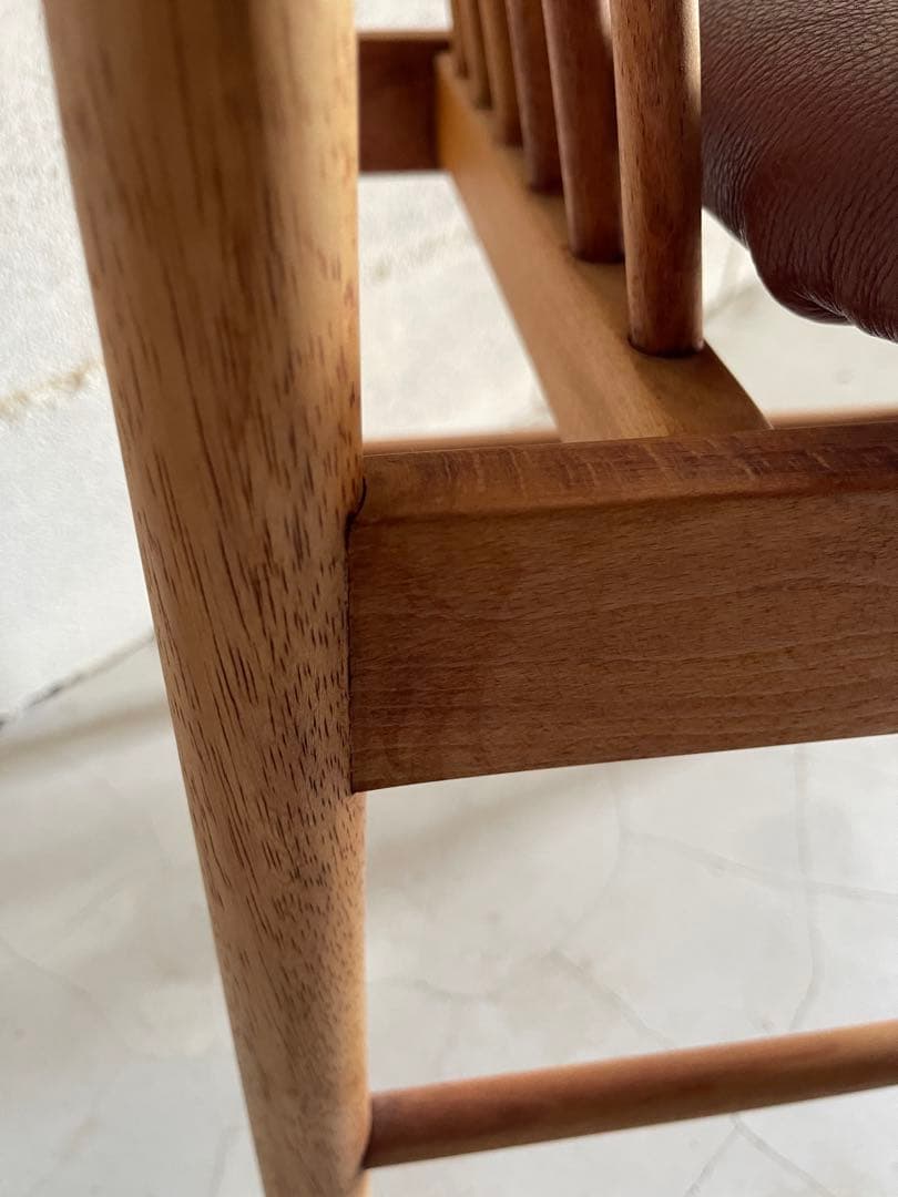 IKEDA 池田木工　ダイニングチェア　本革シボレザー張　昭和レトロ　天然木無垢