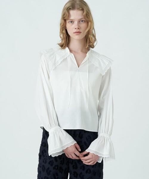 美品 トゥモローランド マカフィー 2万 ビックカラーブラウス ホワイト 412