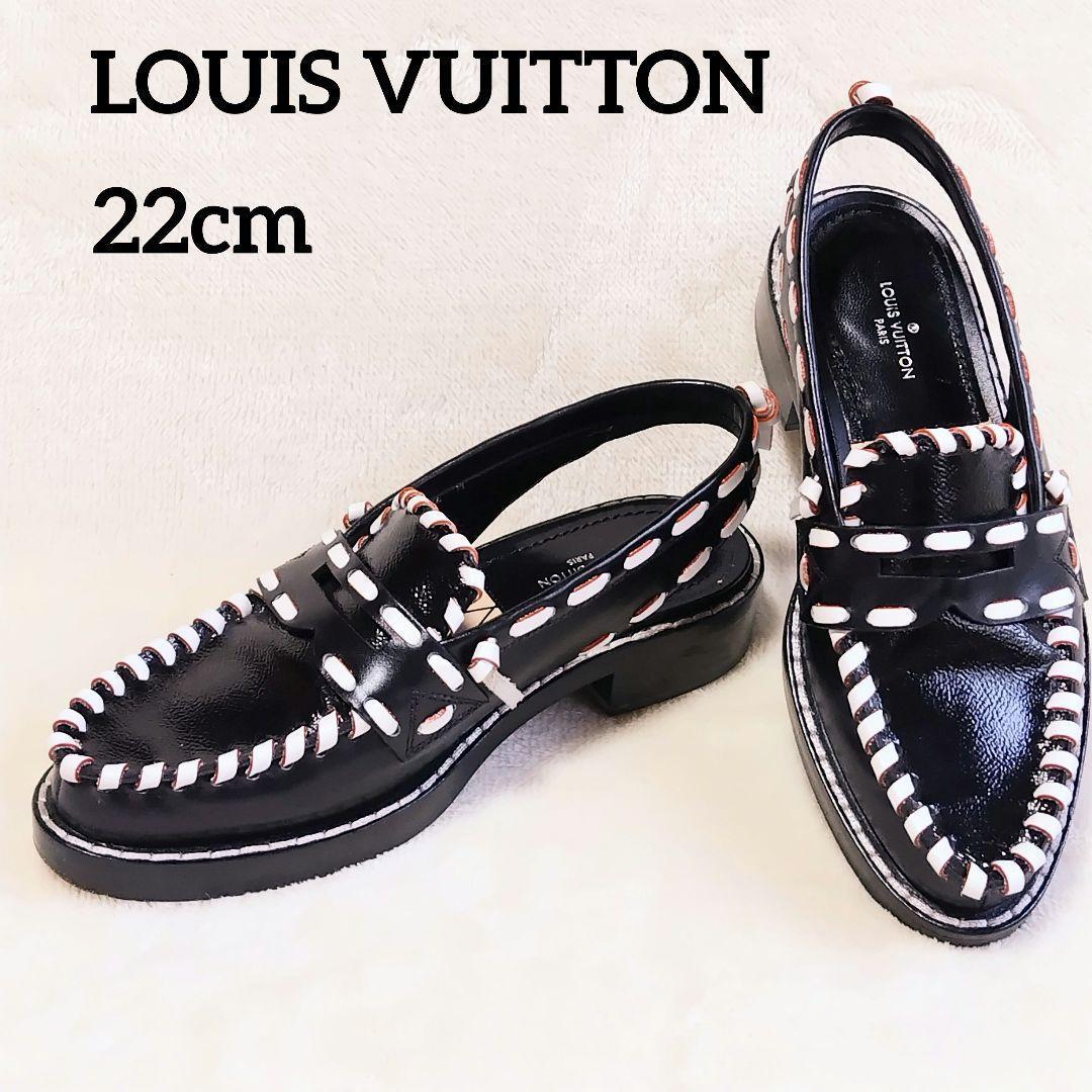 ローファー風☆ルイ・ヴィトン サンダル 靴 ステッチ 22cm相当 黒 希少