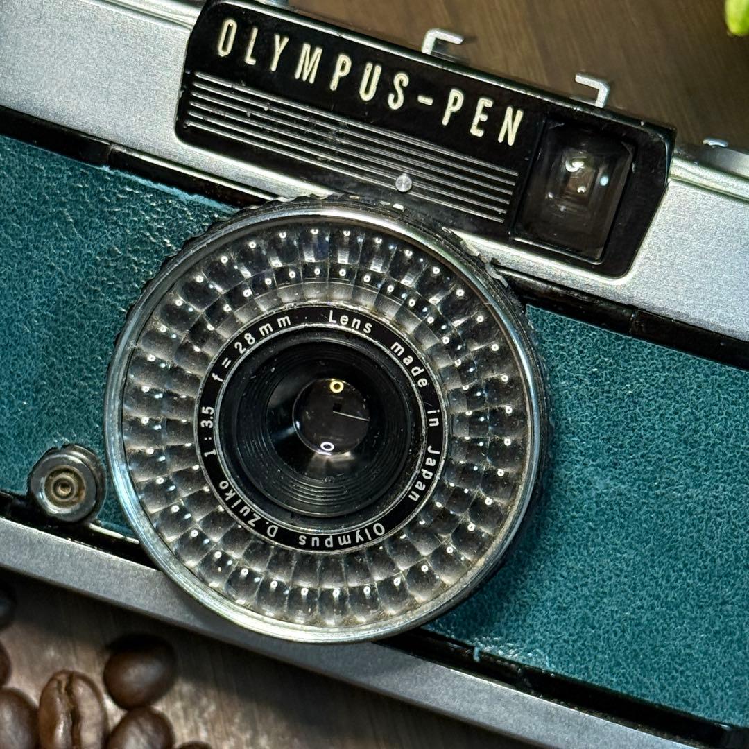 ✴️シボ革グリーンレザー✴️実写・分解整備済✴️オリンパスPEN EE-3 完動品‼️