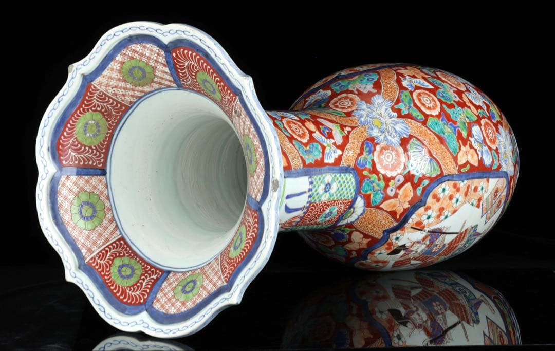 古伊万里【蔵春亭西畝】色絵金彩武士紋広口花瓶 飾壺 高さ68cm 古美術 骨董品