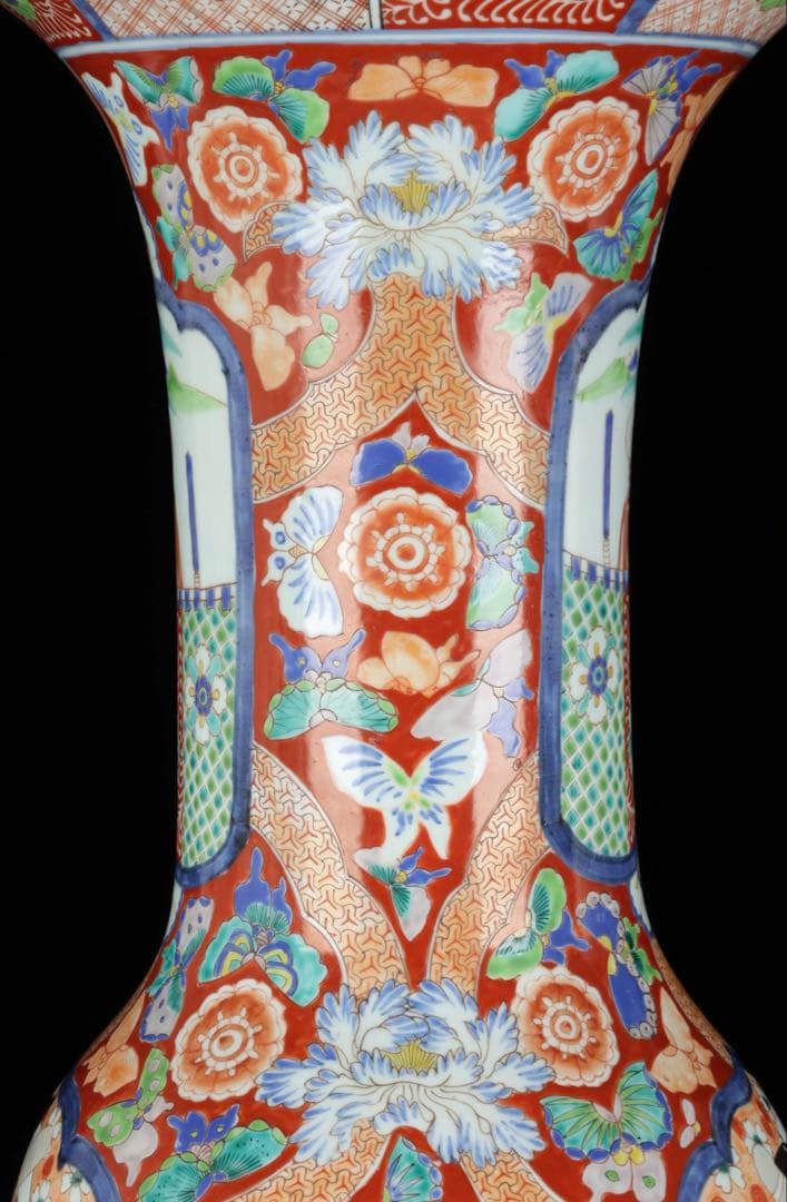 古伊万里【蔵春亭西畝】色絵金彩武士紋広口花瓶 飾壺 高さ68cm 古美術 骨董品