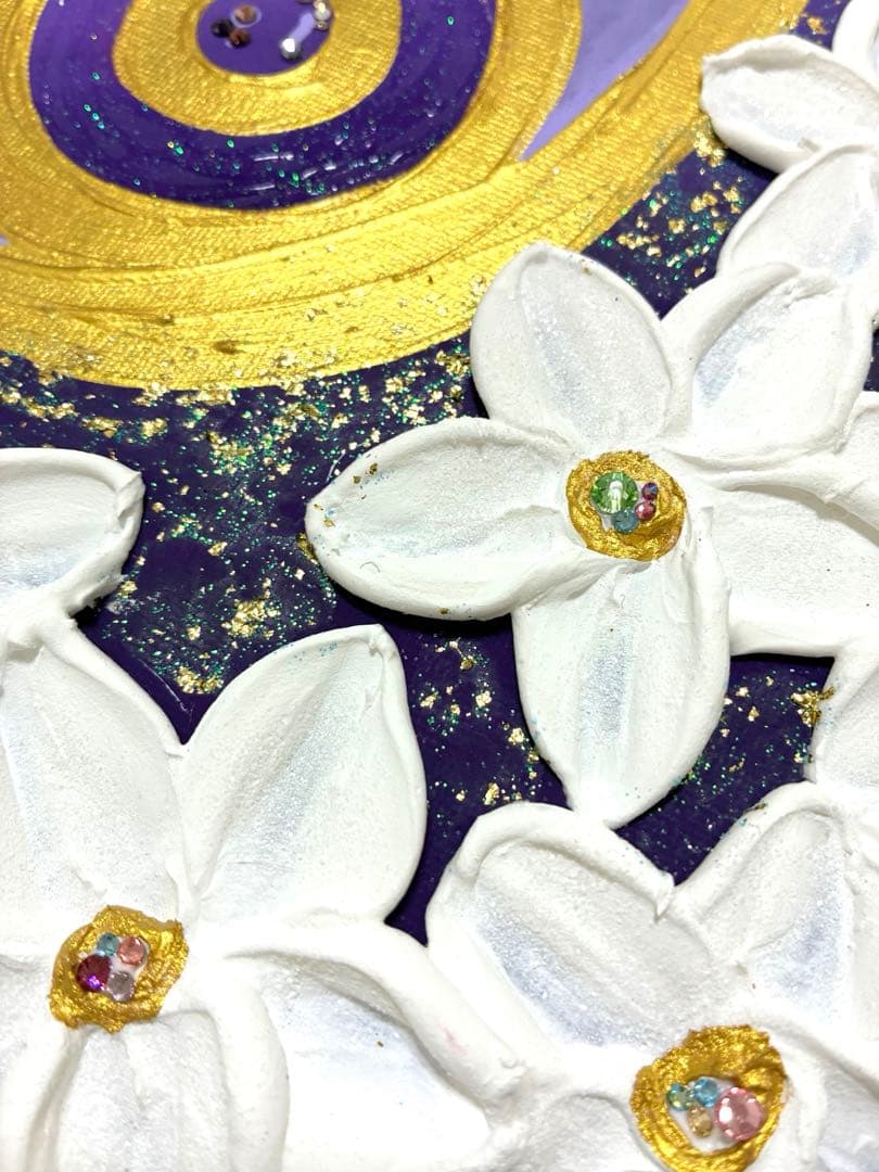 開運絵画　宇宙と金龍　龍神様　運気上昇　金運　健康運　仕事運　金箔　プルメリア