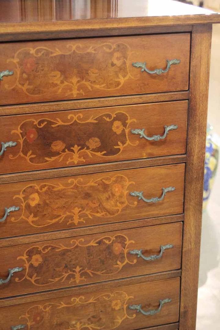 イタリア チェスト 7段 ネコ脚 象嵌 クラシック アンティーク 1944-7