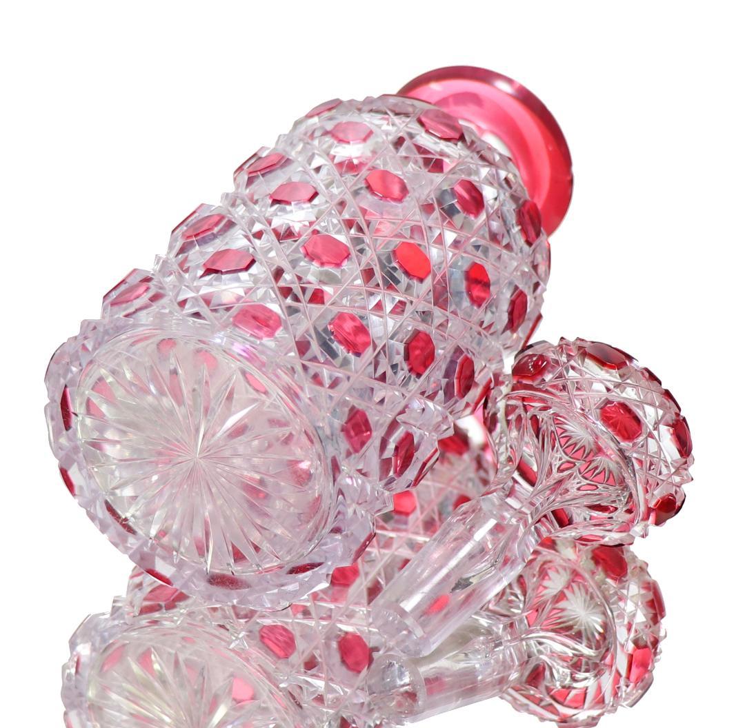 オールド・バカラ 珍品 赤紫被せ装飾 切子 香水瓶 ワインレッド ディアマン