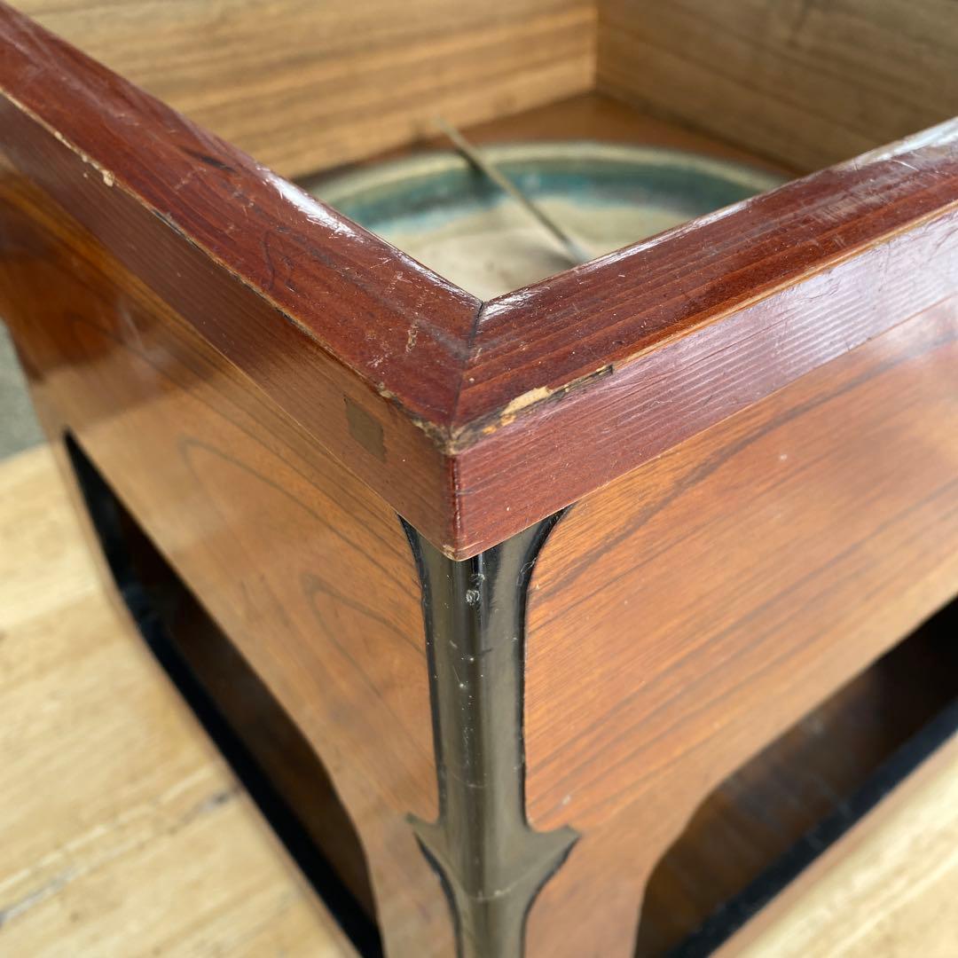 木製 四角火鉢　茶道具　古民家　灰　火箸　灰ならし　火つまみ付き