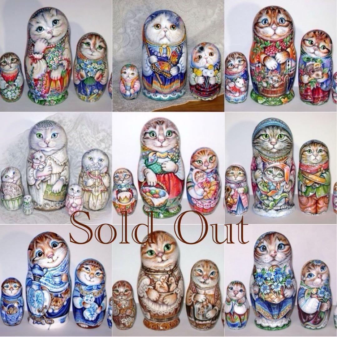 ロシア雑貨☆伝統衣装の起き上がりこぼし♪『猫とマトリョーシカ』ミラ作