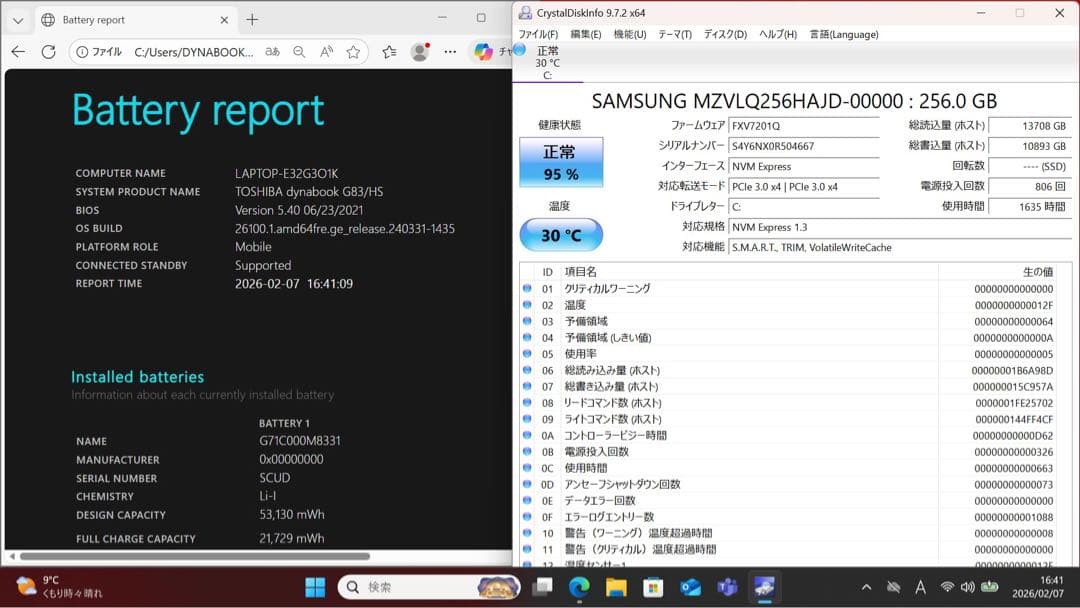 【中古美品】DYNABOOK G83/HS i5第11世代8GBメモリ