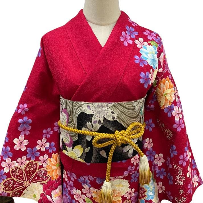 ≪早い者勝ち≫【美品】 振袖セット 成人式 正絹 古典柄 総柄 赤 *161 ●