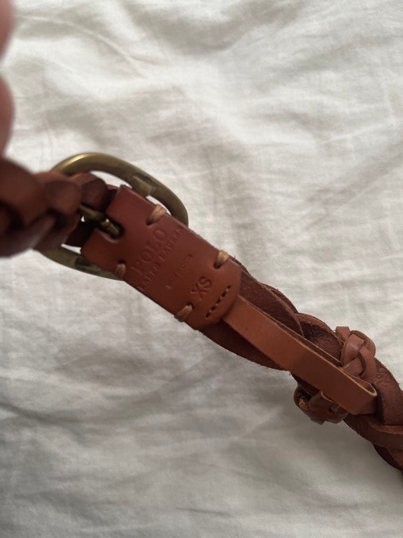 芸能人着用◎ラルフローレン　レザースキニーベルト　ダークブラウン