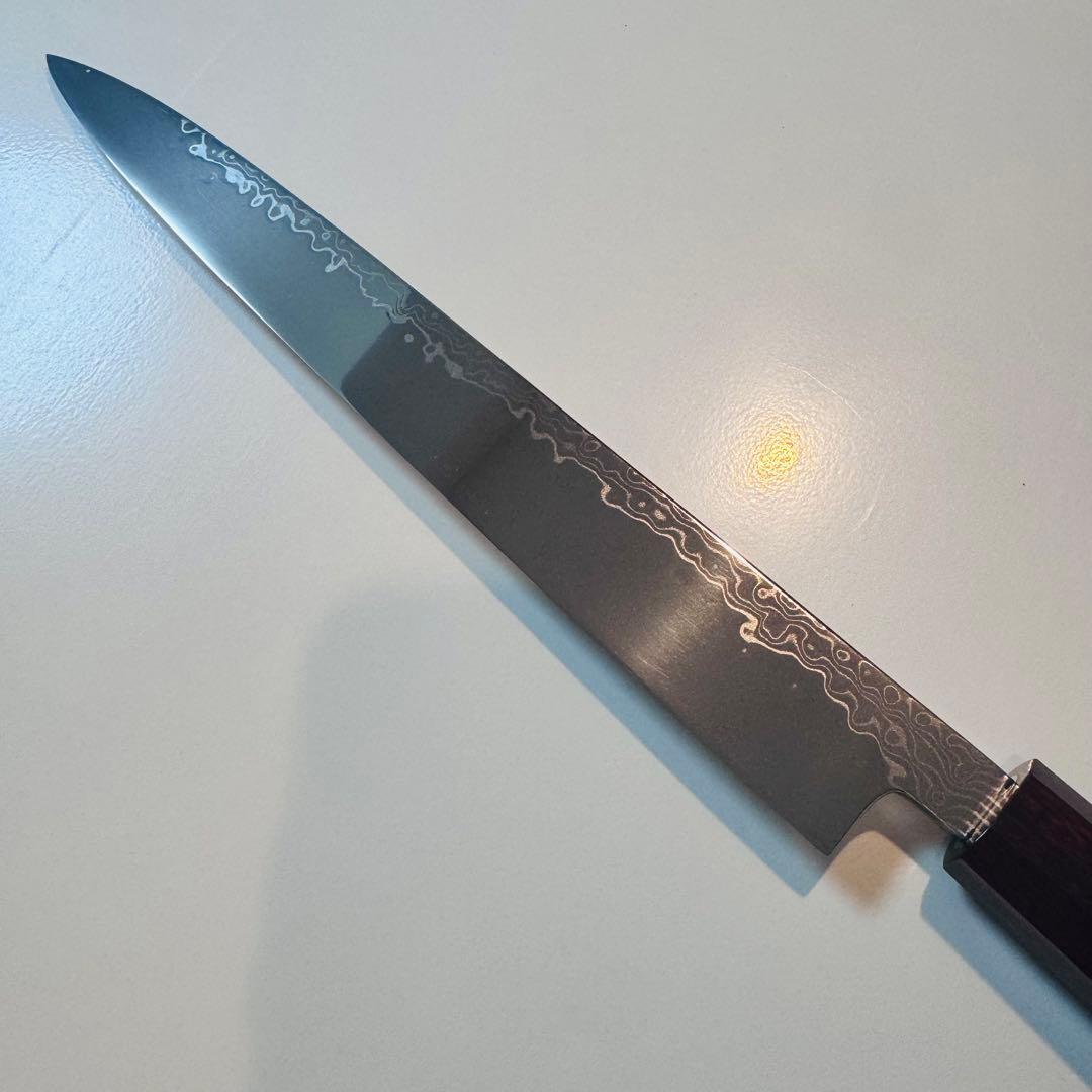 270mm ダマスカス墨流し柳刃包丁 紫檀八角柄 鏡面仕上げ 刺身用