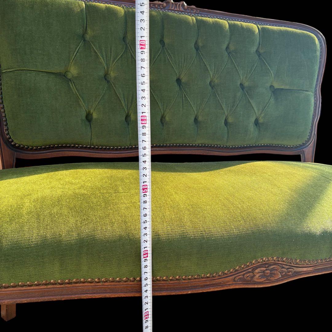 【美品】猫足　アンティークソファ　マホガニー　サロンチェア　グリーン