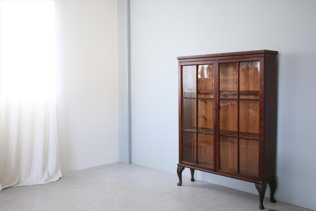 英国アンティーク木製ブックケースキャビネット/本棚/食器棚/飾り棚(92-206