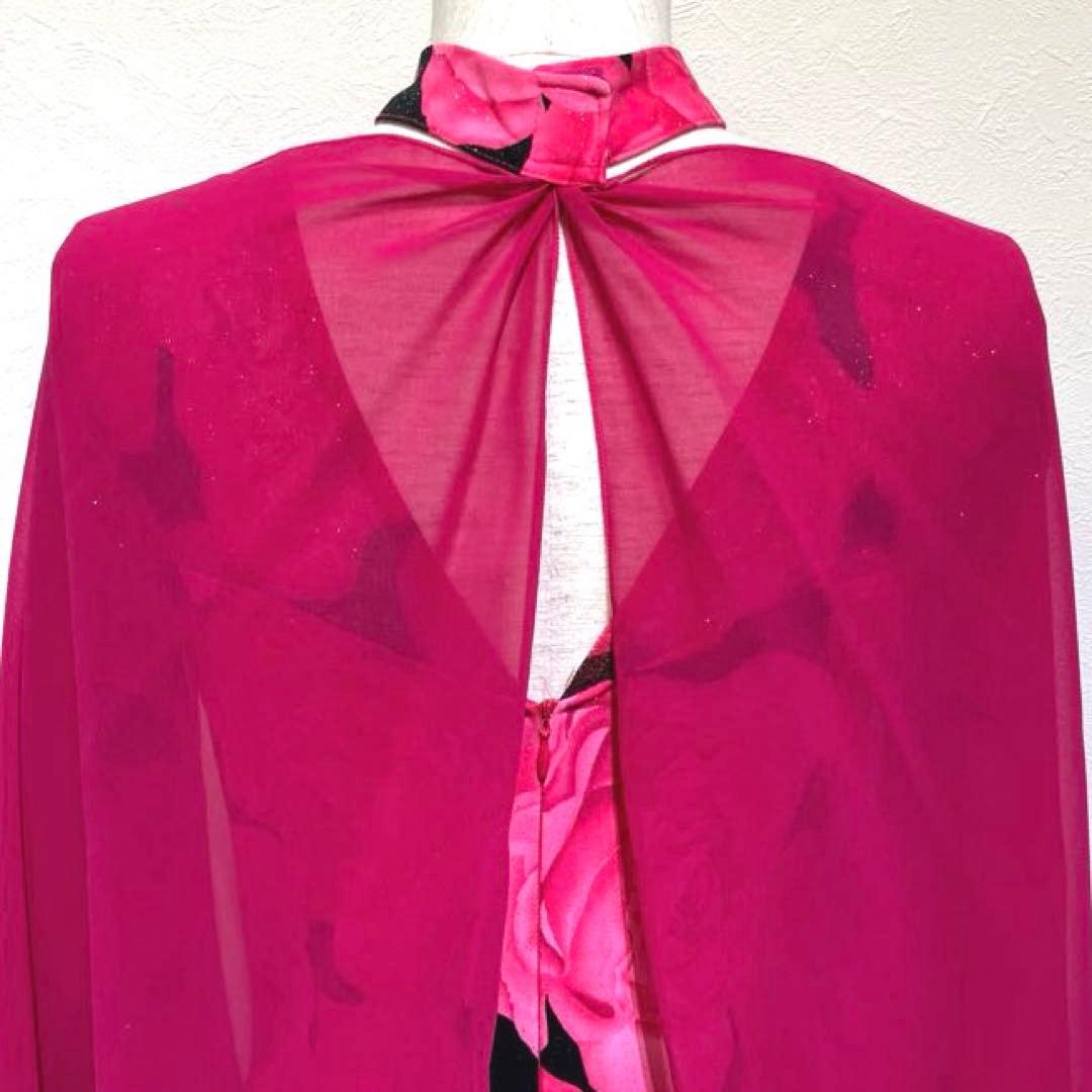 社交ダンス　スタンダードドレス　モダンドレス　ピンク　薔薇プリント