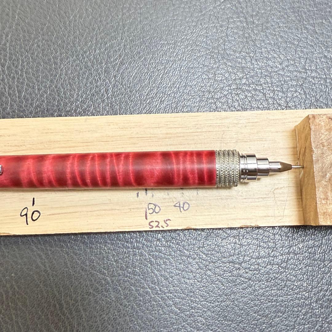 175栃縮杢スタビ　木製シャーペン　最強低重心ローレット　ステンレス　溝つき