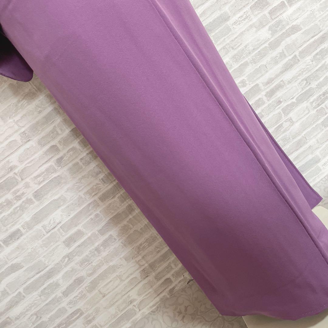 色無地　フルセット　紫　丸に剣片喰　シンプル　礼装　カジュアル　着物　I2