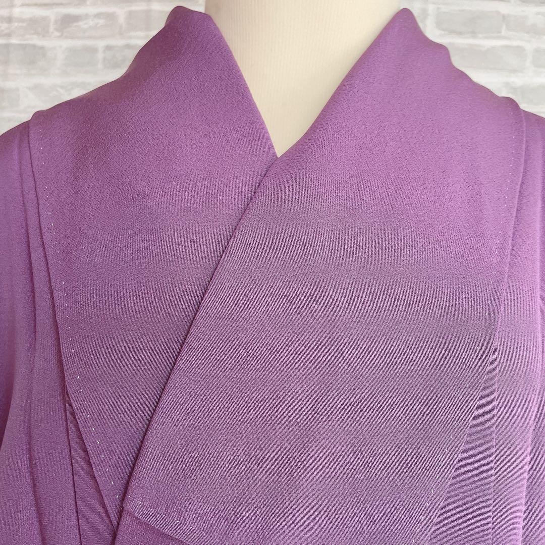 色無地　フルセット　紫　丸に剣片喰　シンプル　礼装　カジュアル　着物　I2