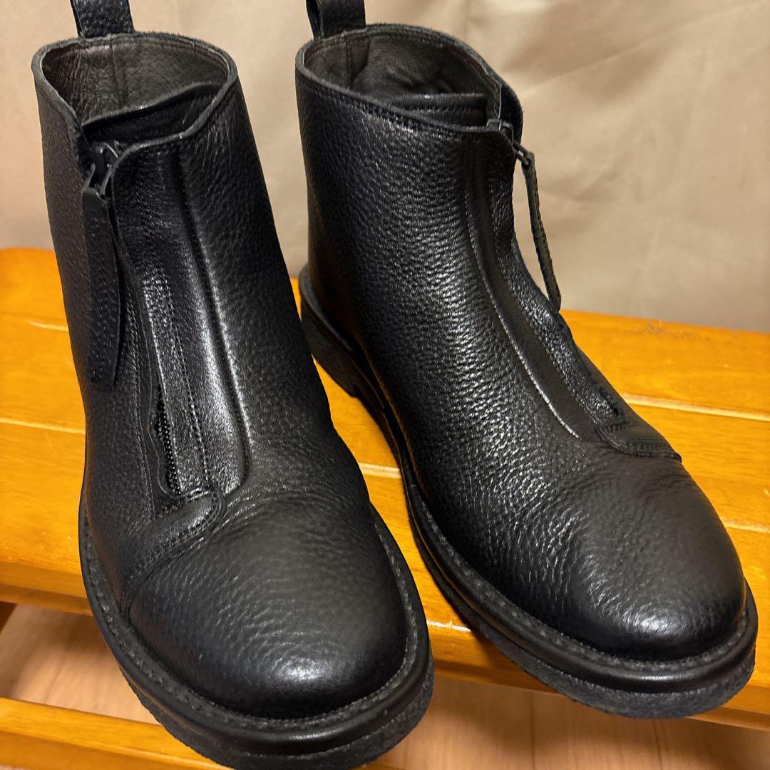 SAYA 23cm 本革 レザー ショートブーツ 黒 サイドジップ 日本製