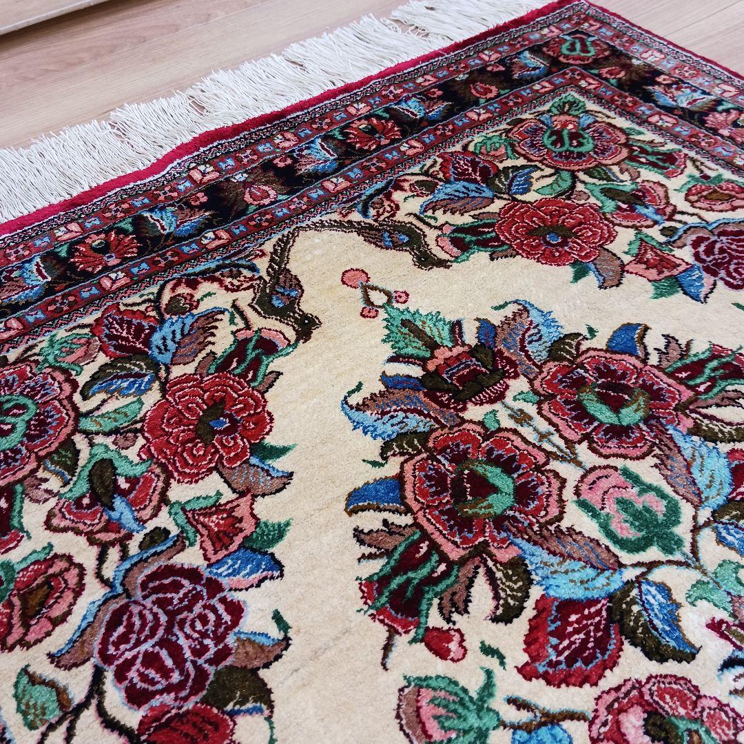 Y3349 高級ペルシャ絨毯 クム産 シルク100% 手織り 保証書付