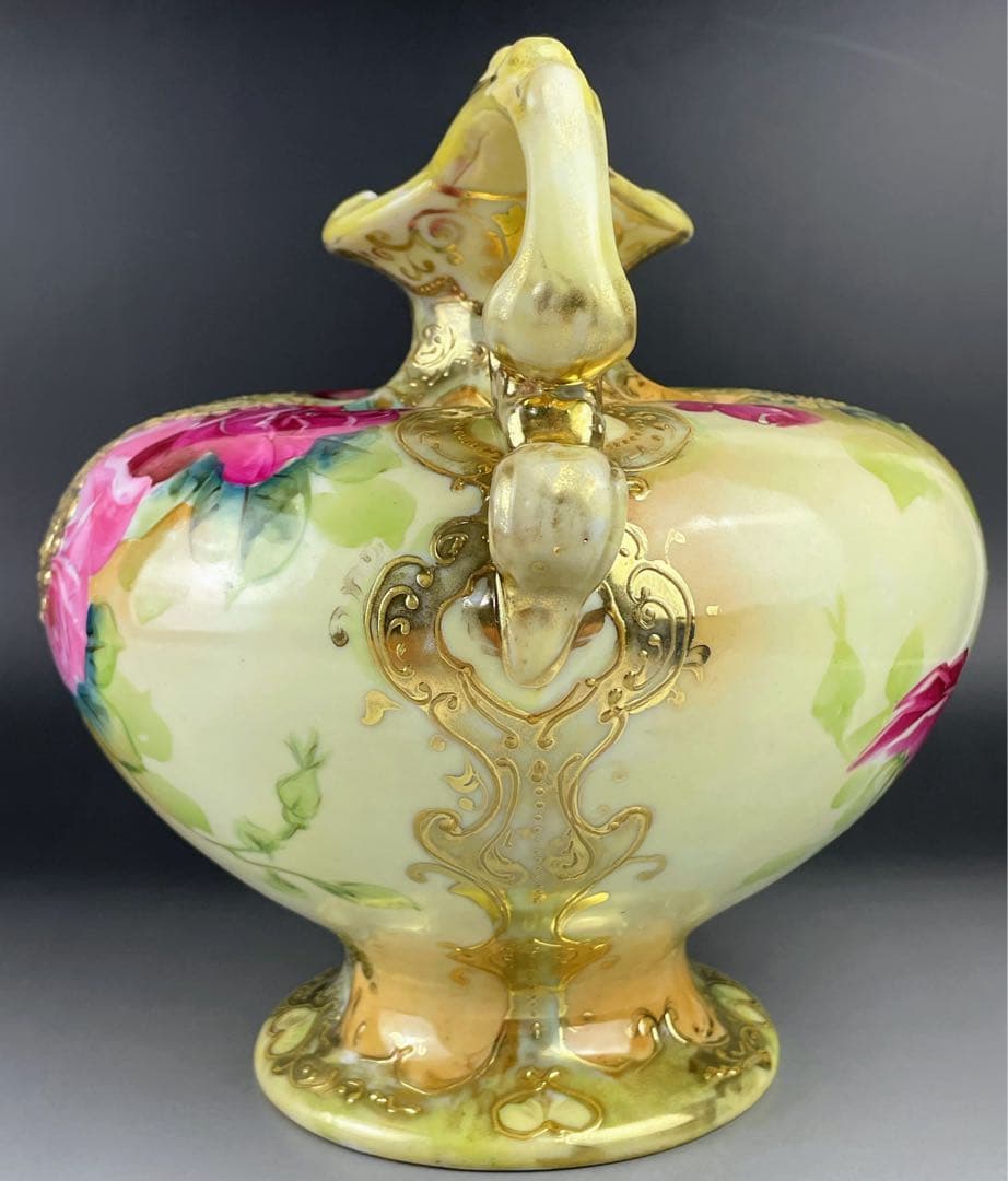 【大型】オールドニッポン 約２２cm アールヌーボー薔薇紋 花瓶 バラ