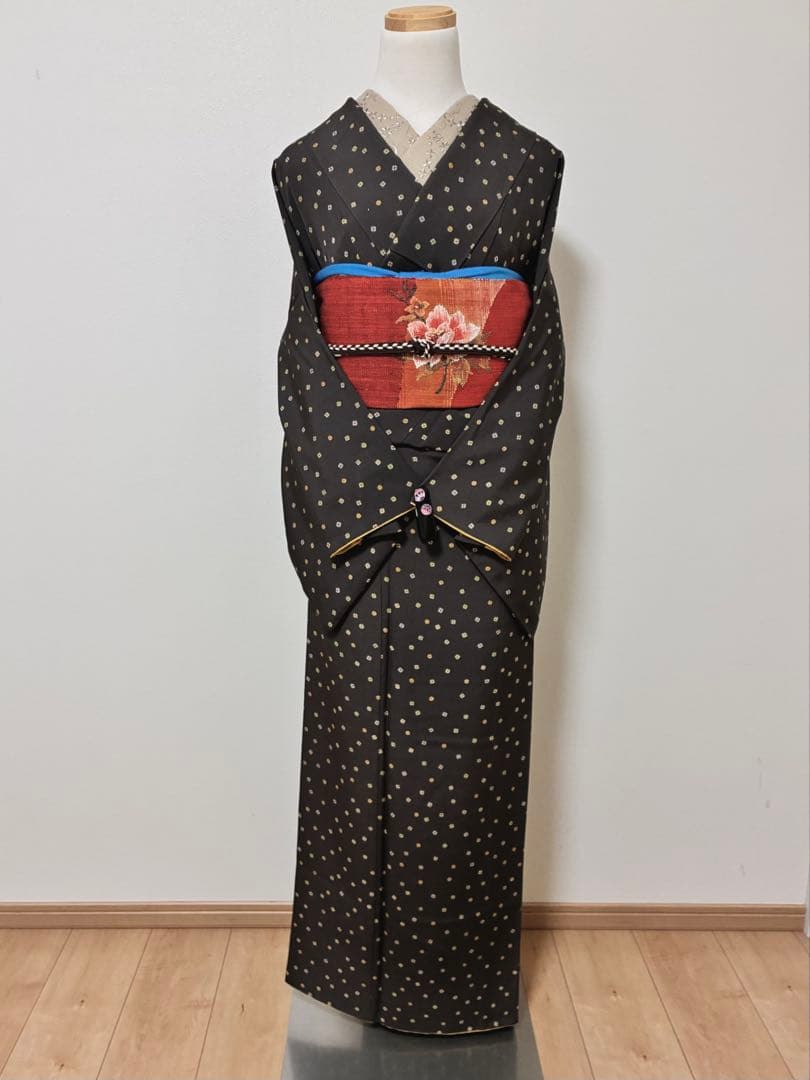 名古屋帯　渡文　花模様　真綿紬　八寸　正絹