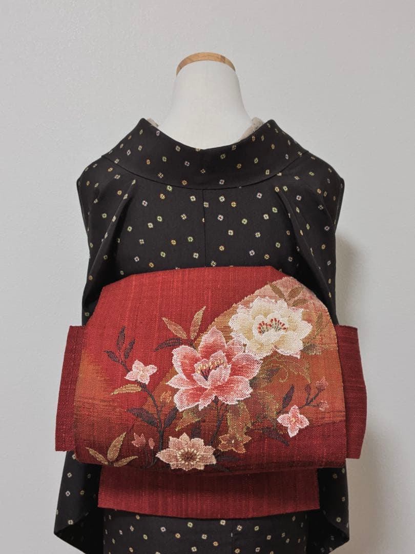 名古屋帯　渡文　花模様　真綿紬　八寸　正絹