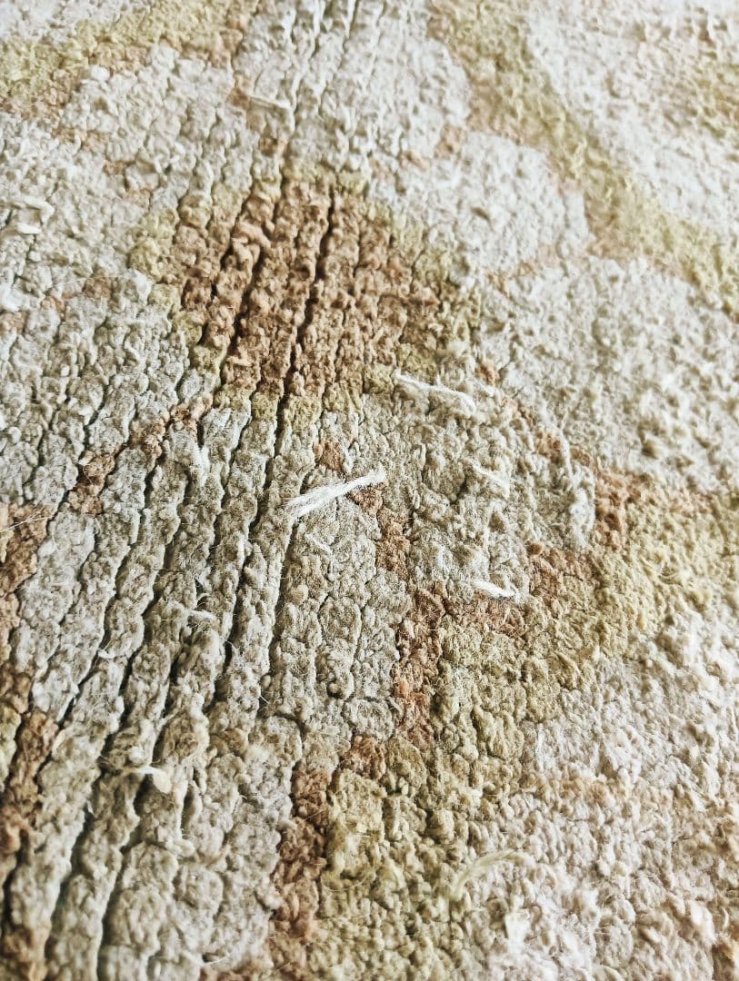 アンティーク緞通　苔色の古びた緞通のラグ　赤穂　堺　鍋島　屋敷　大正ロマン