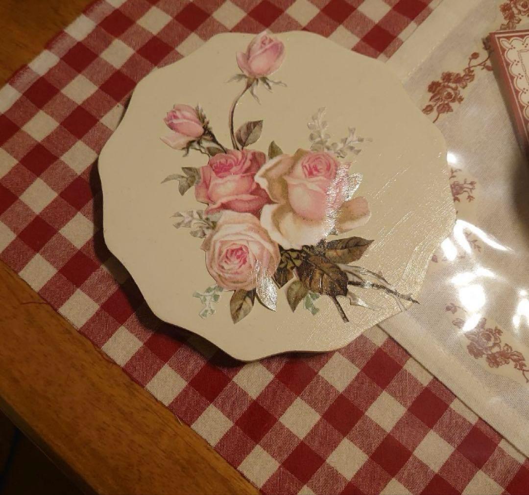 バラの花 八角形 木製プレートデコパージュ作品