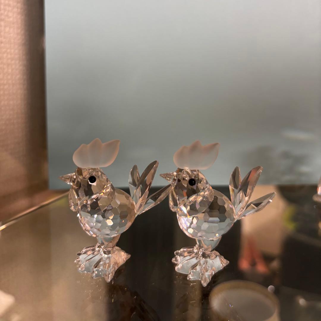 スワロフスキー　クリスタル ニワトリの置物 2個セット