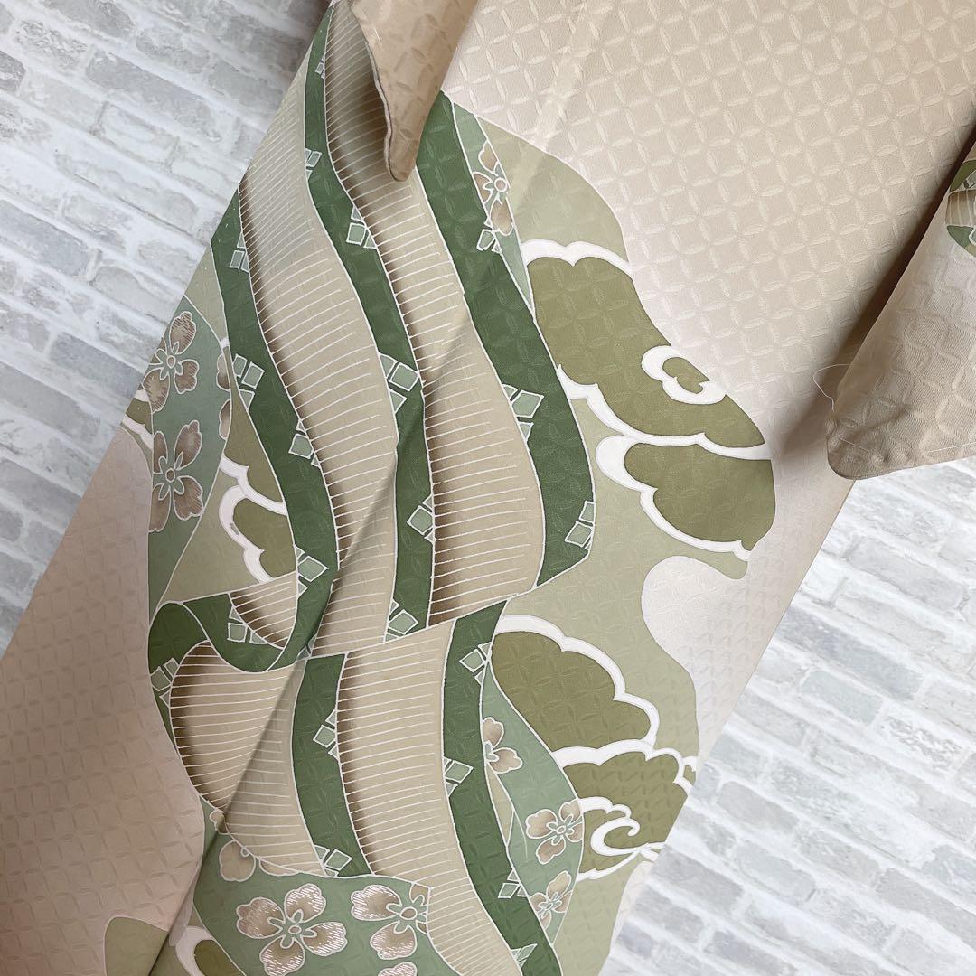 訪問着　フルセット　熨斗　そよ風　手刺繍　地紋　七宝　着物　I8