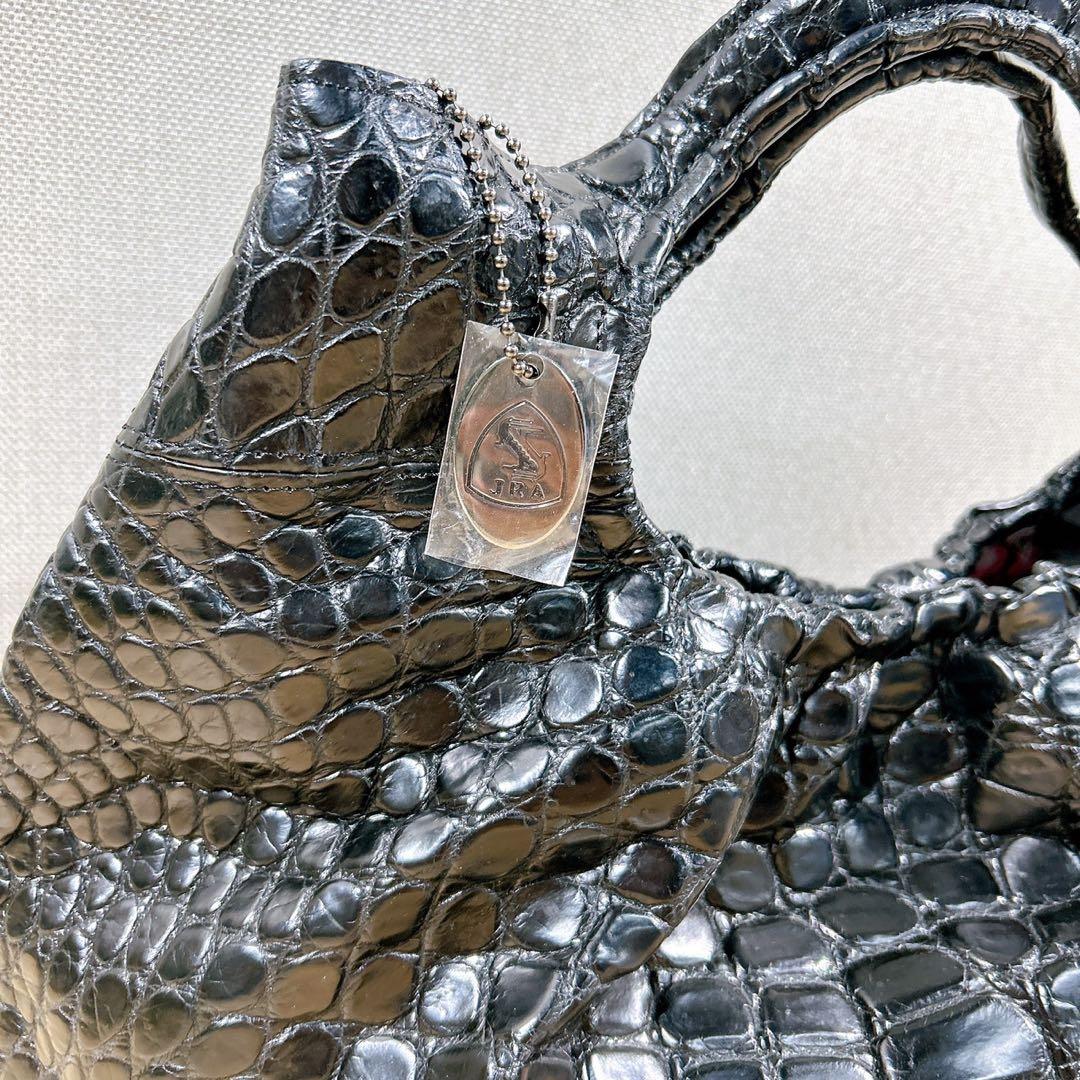 ★JRA認定 リアルクロコダイル マットクロコ ハンドバッグ センター取り 鰐革