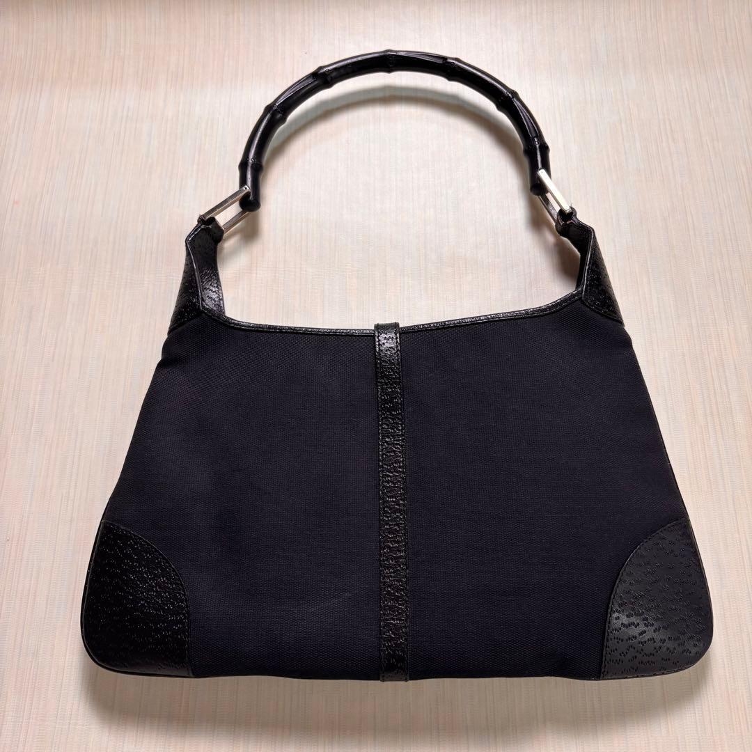 希少品GUCCI バンブーショルダー バッグハンドル キャンバス ブラック