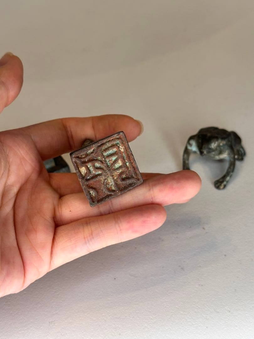 中国 青銅 印章 置物 3点セット 古美術