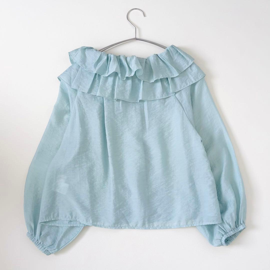 新品　La boutique BonBonギャザーフリルリボンブラウス　グリーン