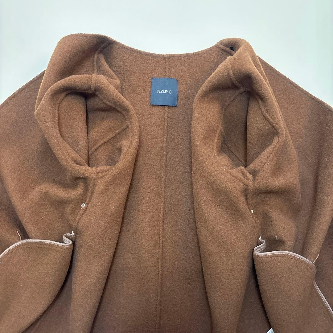 極美品✨N.O.R.C ノーク リバーコート ノーカラー ベルト付 ブラウン M